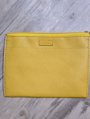 Furla Sunny Yellow Pebbled Leather Zip Pouch Made In Italy.